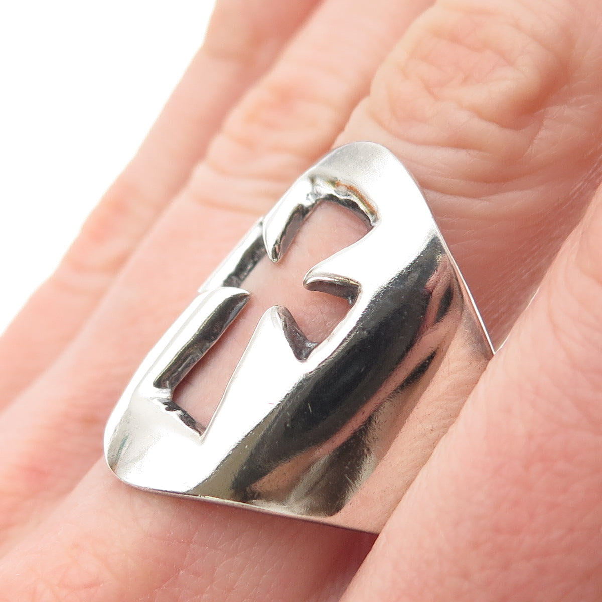 925 Sterling Silver Vintage Mexico Cross Oxidized Ring Size 12.75