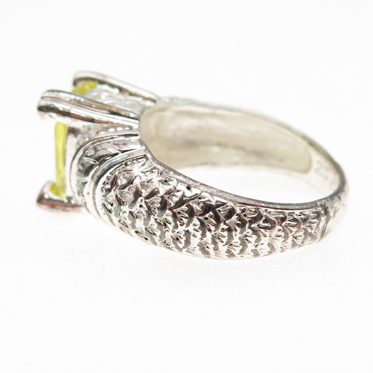 RJ Graziano 925 Sterling Silver Canary & White C Z Heart Ring Size 8.25