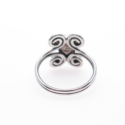 925 Sterling Silver Vintage Real Carnelian Swirl Beaded Oxidized Ring Size 5.75