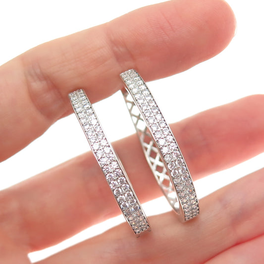 925 Sterling Silver Round-Cut C Z Sparkle Oval Hoop Earrings