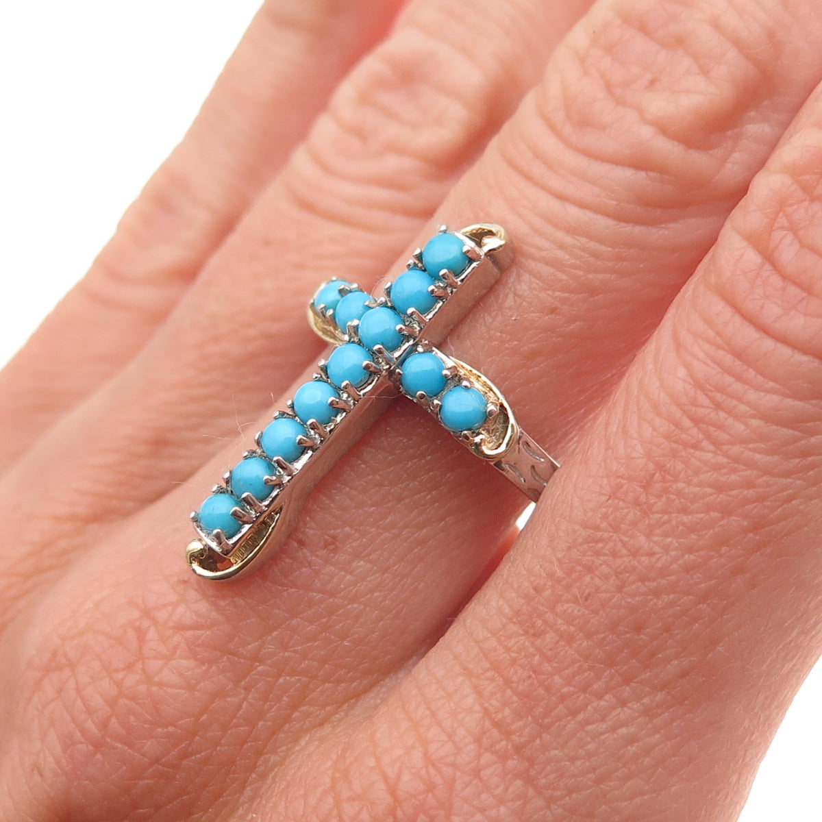 Chuck Clemency 925 Sterling Real Sleeping Beauty Turquoise Cross Ring Size 8