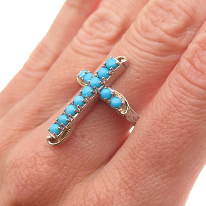 Chuck Clemency 925 Sterling Real Sleeping Beauty Turquoise Cross Ring Size 8