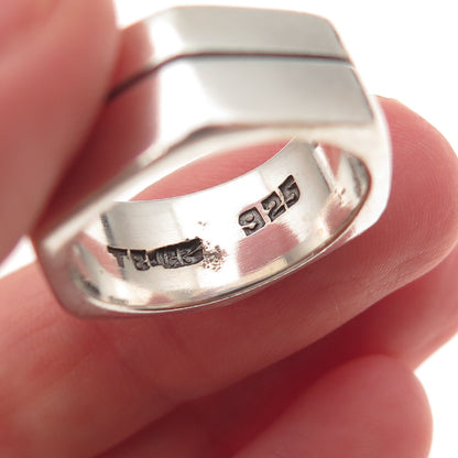 925 Sterling Silver Vintage Mexico Modernist Geometric Oxidized Ring Size 7.5