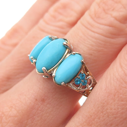D'Joy 925 Sterling 2-Tone Real Sleeping Beauty Turquoise & Apatite Ring Size 8
