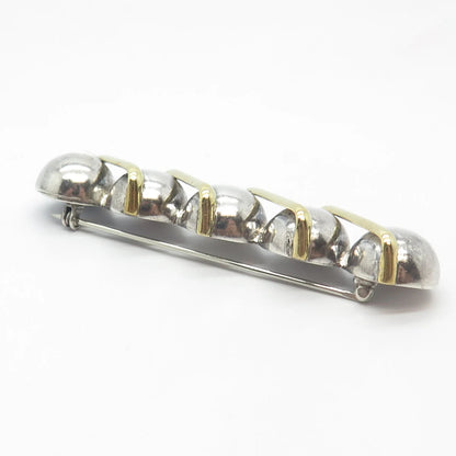 925 Sterling Silver 2-Tone Vintage Mexico Bar & Bead Pin Brooch