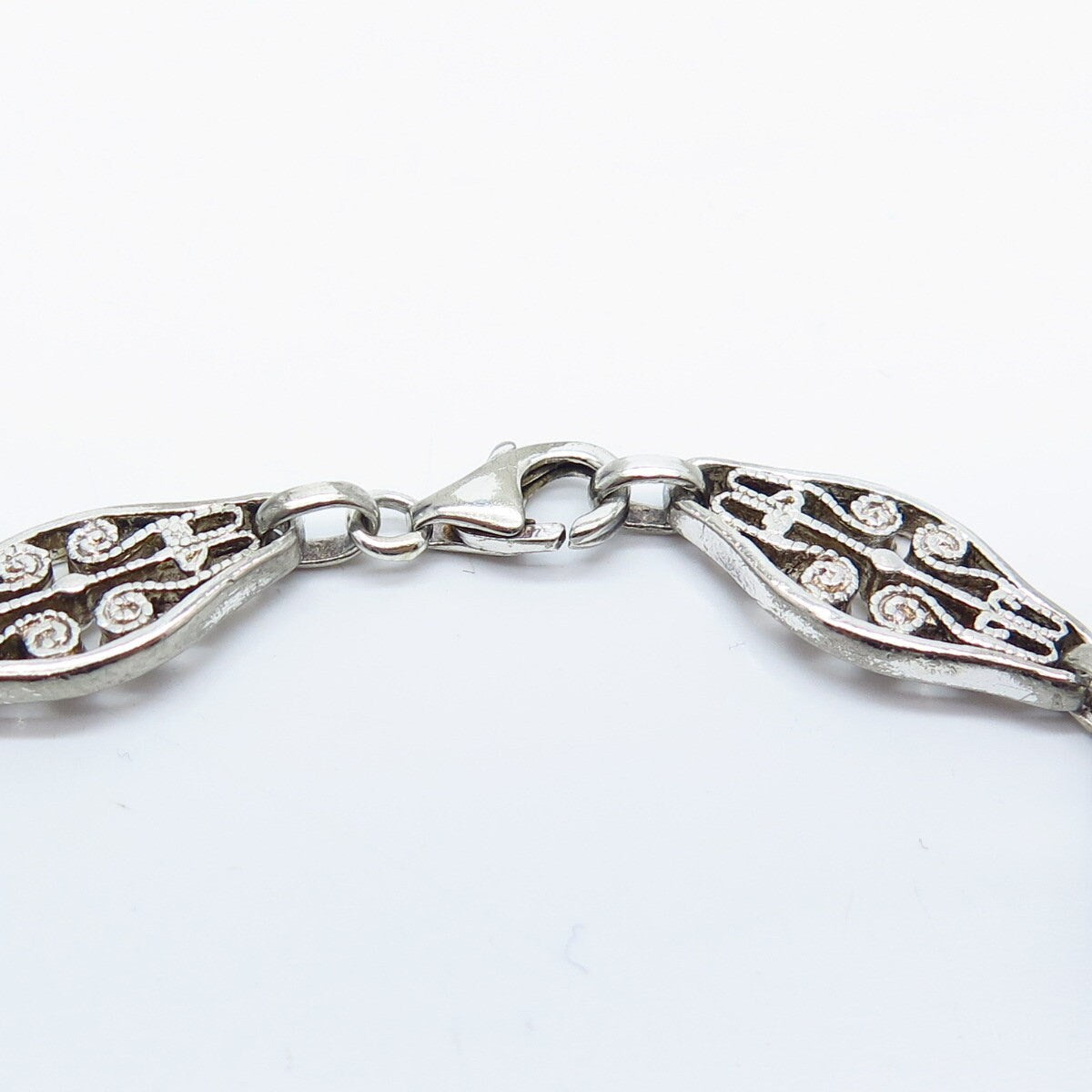 925 Sterling Silver Vintage Ornate Panel Link Bracelet 7.5"