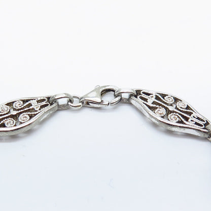 925 Sterling Silver Vintage Ornate Panel Link Bracelet 7.5"