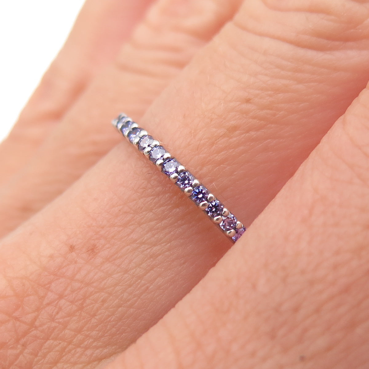 Pandora 925 Sterling Silver Round-Cut Purple C Z Eternity Band Ring Size 6.75