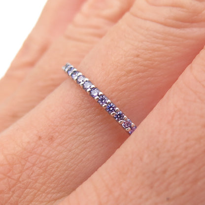 Pandora 925 Sterling Silver Round-Cut Purple C Z Eternity Band Ring Size 6.75