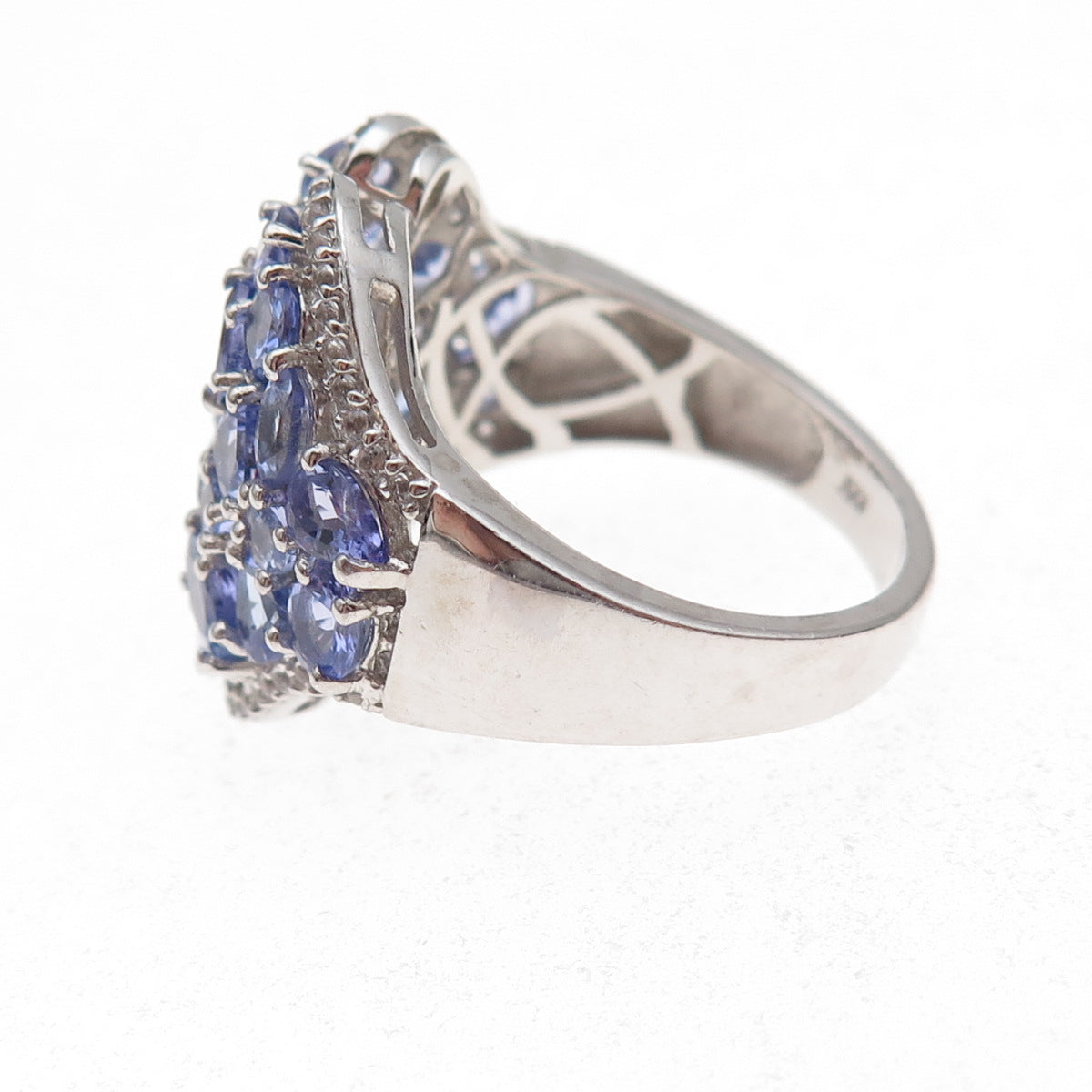 Chuck Clemency 925 Sterling Silver Real Tanzanite & White Topaz Ring Size 8.25
