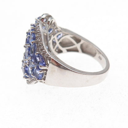 Chuck Clemency 925 Sterling Silver Real Tanzanite & White Topaz Ring Size 8.25