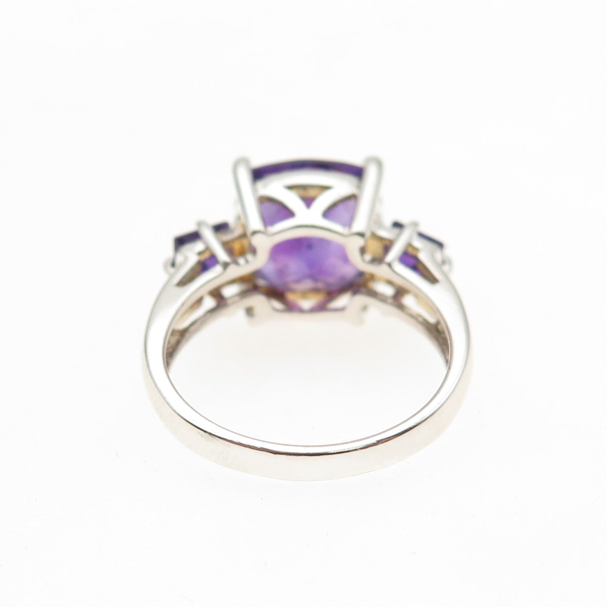 ROSS SIMONS 925 Sterling Silver Real Cushion & Princess-Cut Amethyst Ring Size 6