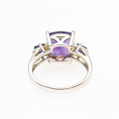 ROSS SIMONS 925 Sterling Silver Real Cushion & Princess-Cut Amethyst Ring Size 6