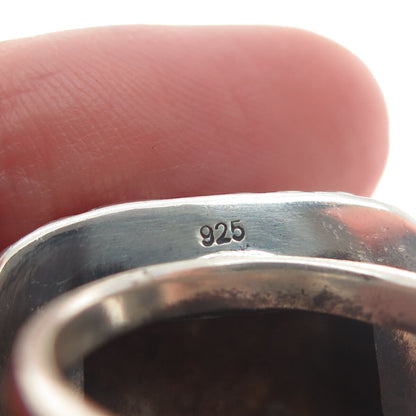 925 Sterling Silver Vintage Real Jasper Twisted Bezel Oxidized Ring Size 7.75