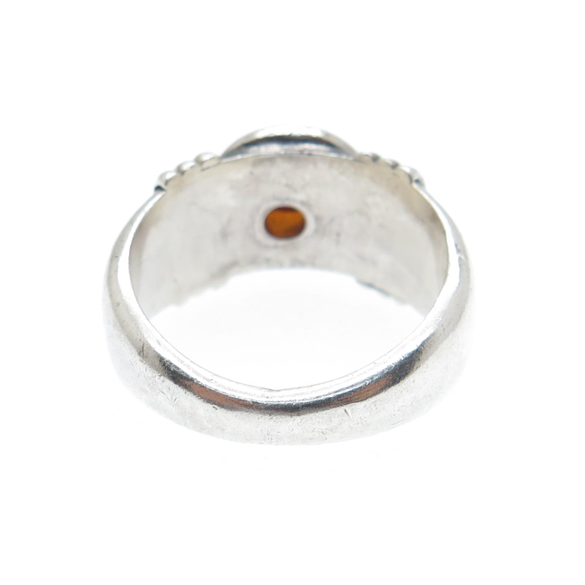 925 Sterling Silver Vintage Real Amber Modernist Oxidized Ring Size 6.25