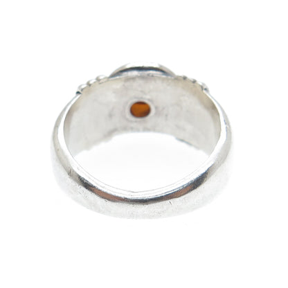 925 Sterling Silver Vintage Real Amber Modernist Oxidized Ring Size 6.25