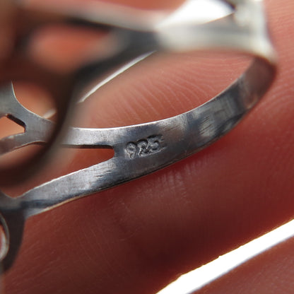 925 Sterling Silver Vintage Mexico Modernist Flower Oxidized Ring Size 6.25