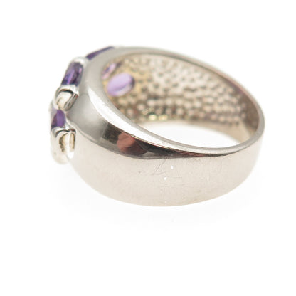 925 Sterling Silver Real Oval-Cut Amethyst Cluster Ring Size 6.25