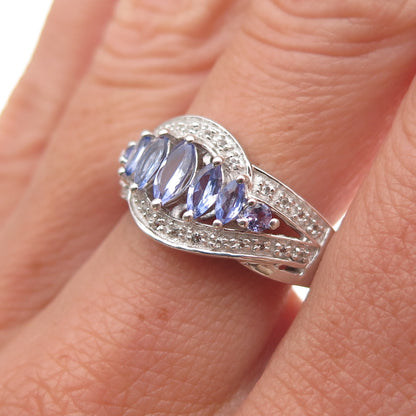Chuck Clemency 925 Sterling Silver Real Tanzanite & White Topaz Ring Size 8