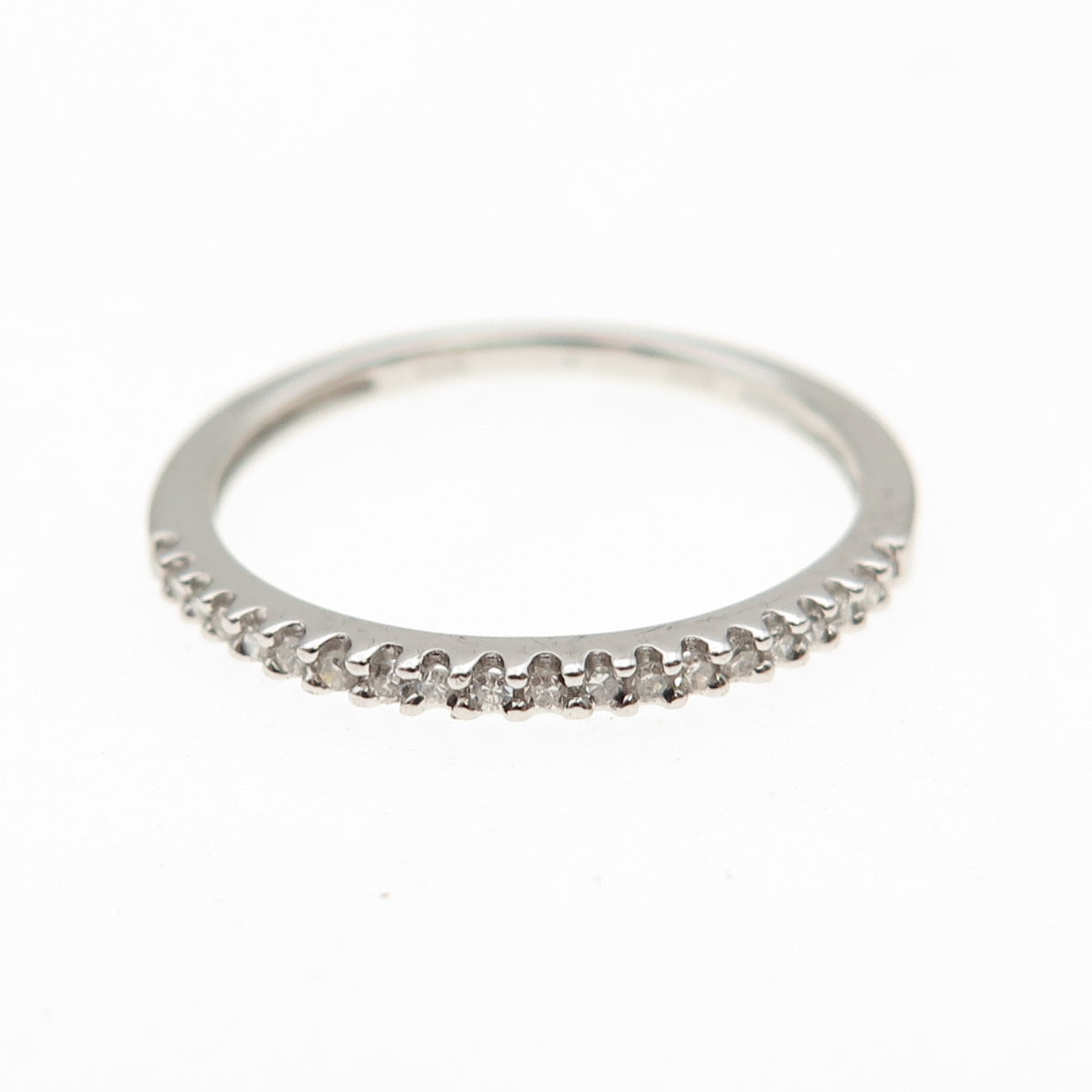 SUN 925 Sterling Silver Real Round-Cut Diamond Half Eternity Band Ring Size 7.25