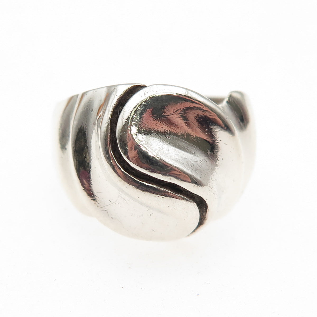 925 Sterling Silver Vintage Yin Yang Modernist Oxidized Ring Size 9.25