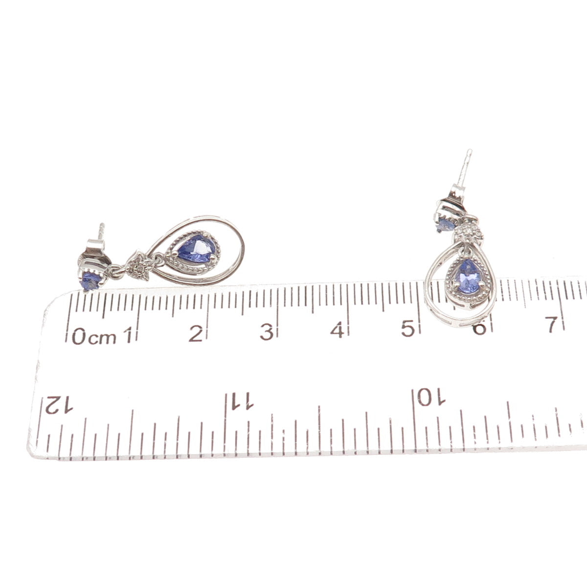 Chuck Clemency 925 Sterling Silver Real Tanzanite White Topaz Teardrop Earrings