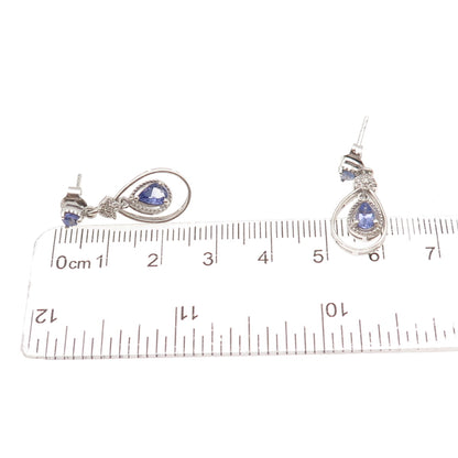 Chuck Clemency 925 Sterling Silver Real Tanzanite White Topaz Teardrop Earrings