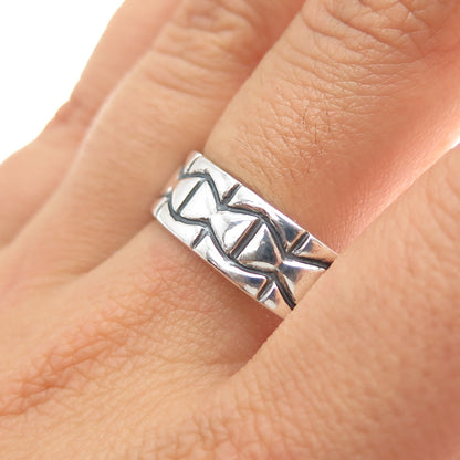 925 Sterling Silver Vintage Mexico Modernist Oxidized Band Ring Size 13.5