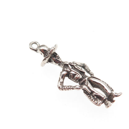 925 Sterling Silver Vintage Cowboy Oxidized 3D Charm Pendant