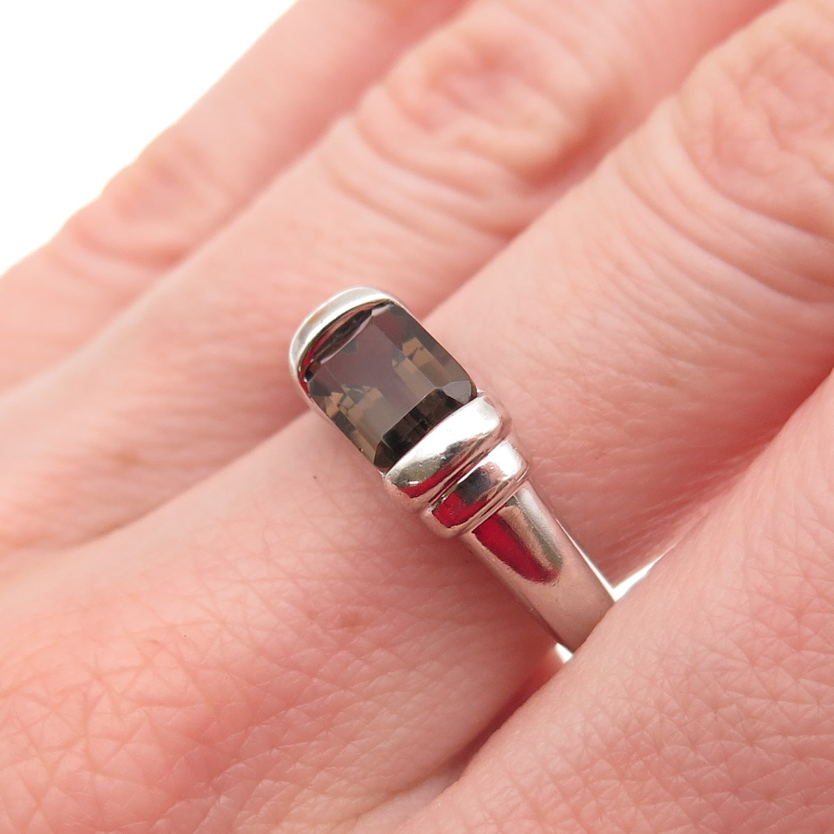 JS Joseph Schmid 925 Sterling Silver Vintage Real Smoky Quartz Ring Size 9