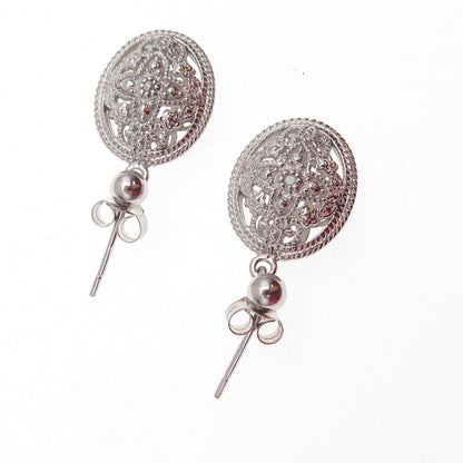 Han 925 Sterling Silver Real Round-Cut Diamond Floral Dangle Earrings