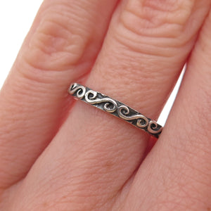 925 Sterling Silver Vintage Spiral Oxidized Band Ring Size 5.5