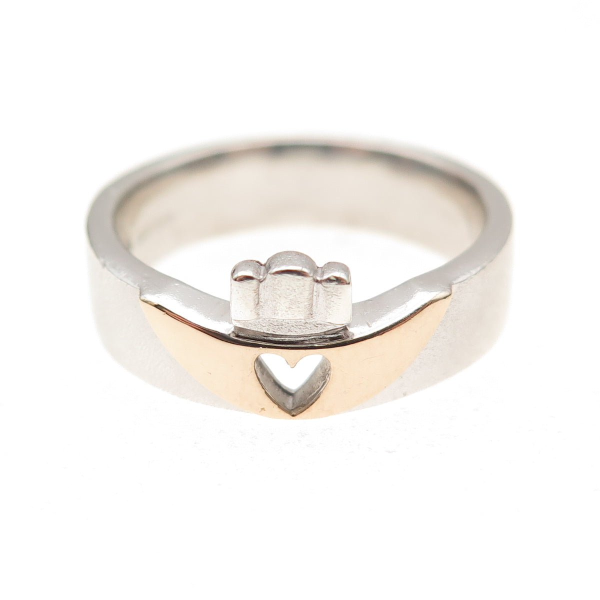 Solvar 925 Sterling Silver 14K Gold Vintage Dublin Irish Claddagh Ring Size 6