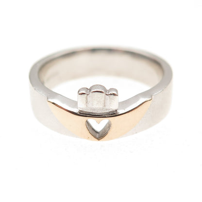 Solvar 925 Sterling Silver 14K Gold Vintage Dublin Irish Claddagh Ring Size 6