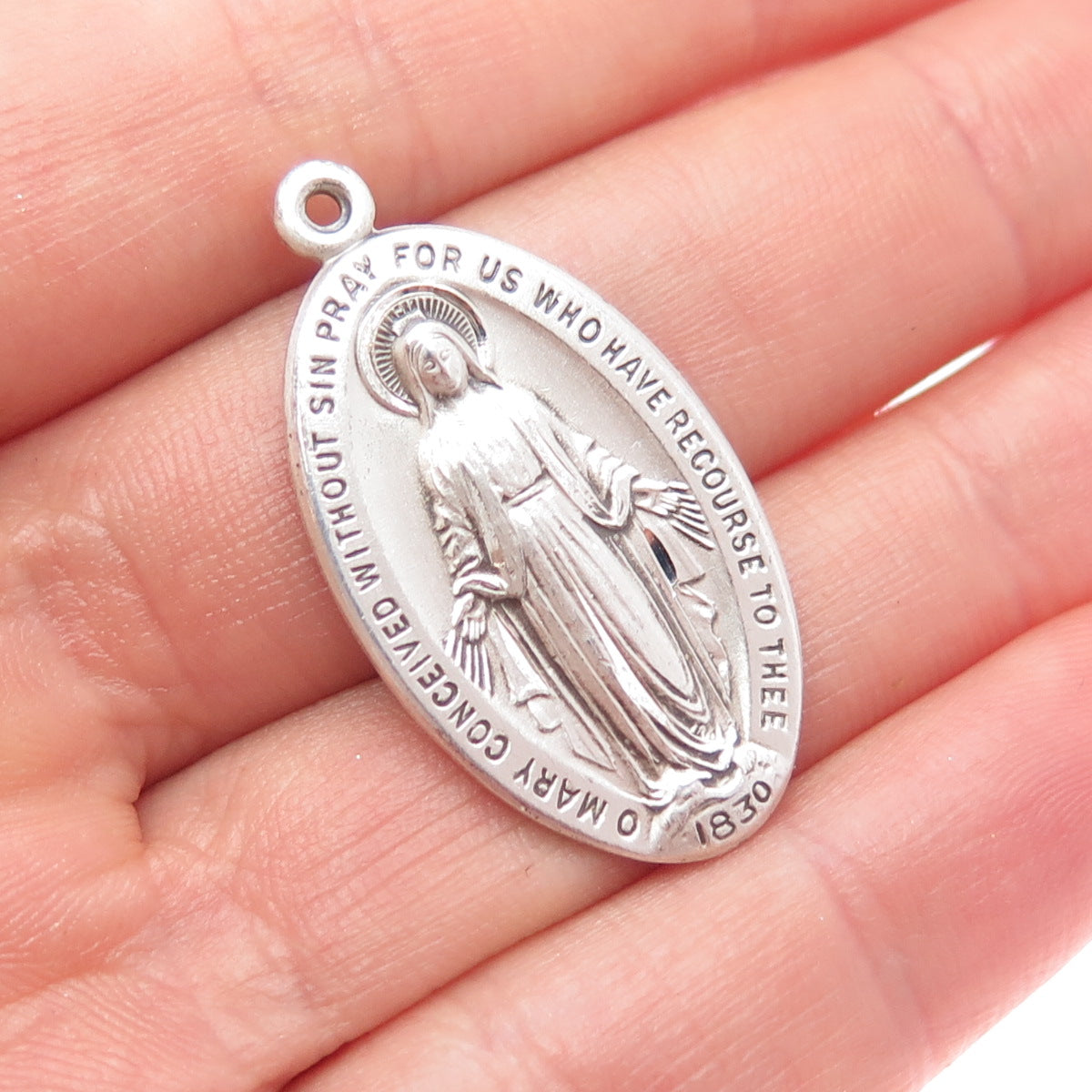 925 Sterling Silver Vintage St. Mary Miraculous Medal Charm Pendant