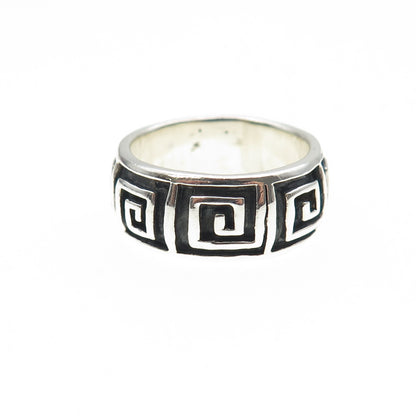 925 Sterling Silver Vintage Greek Maze Oxidized Band Ring Size 6.5