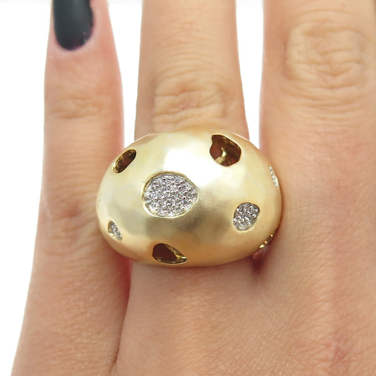 925 Sterling Silver Gold Plated Pave C Z Domed Ring Size 7.25