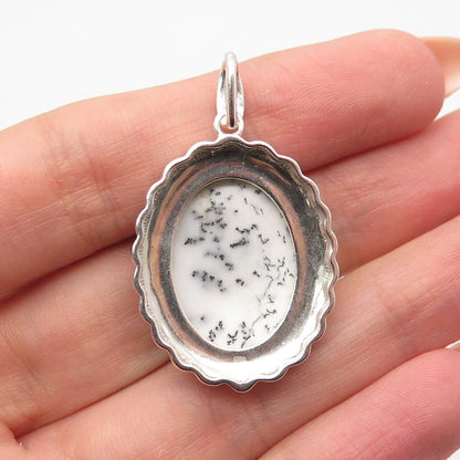 925 Sterling Silver Vintage Real Dendritic Agate Gem Oval Pendant