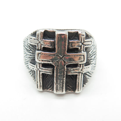 925 Sterling Silver Vintage Cross Oxidized Ring Size 10.25