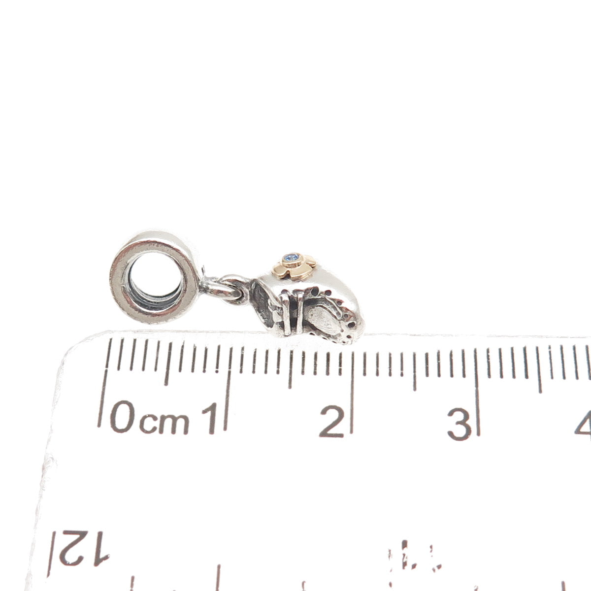 Pandora 925 Sterling Silver & Gold Blue C Z Baby Boy Shoe Dangle Charm