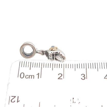 Pandora 925 Sterling Silver & Gold Blue C Z Baby Boy Shoe Dangle Charm