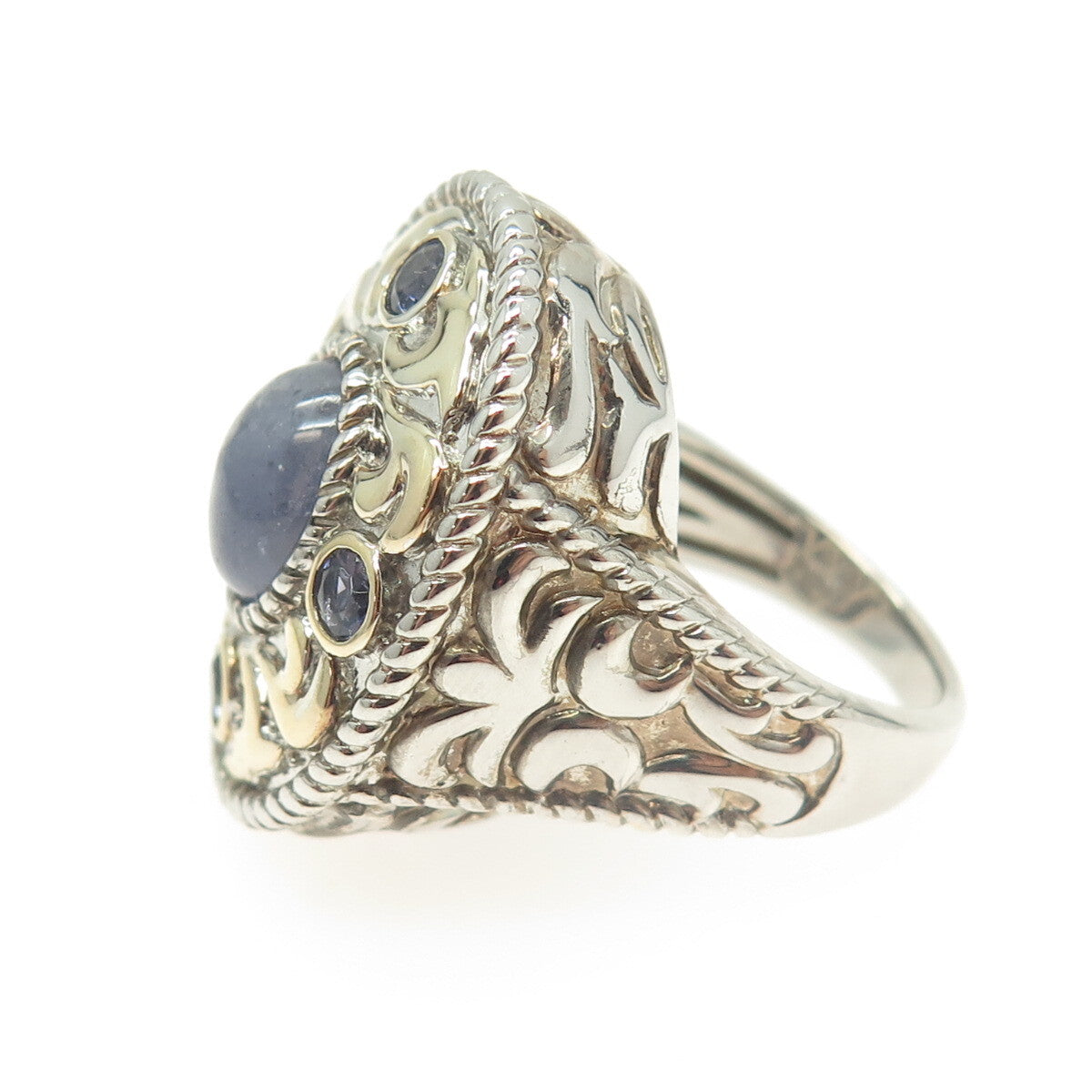MICHELLE ALBALA 925 Sterling Silver 2-Tone Real Tanzanite Ring Size 6.25