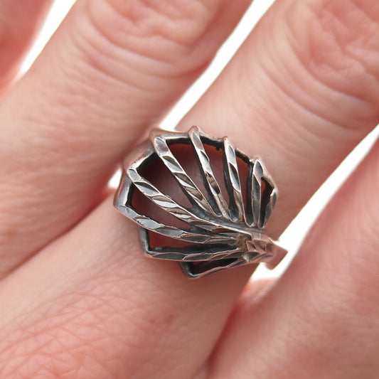 Chapal Zenray 925 Sterling Silver Vintage Modernist Floral Oxidized Ring Size 7