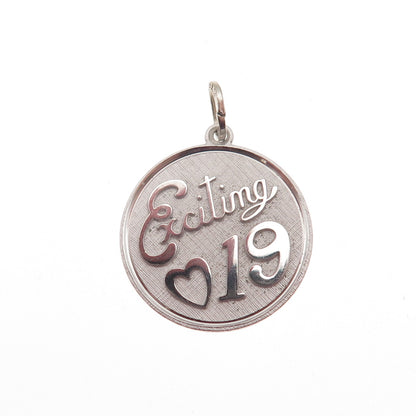 BEAU 925 Sterling Silver Vintage Exciting 19 Round Tag Charm Pendant