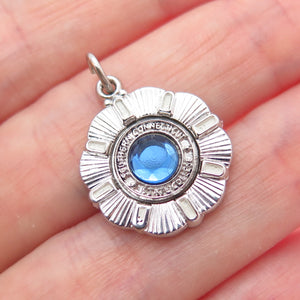 925 Sterling Vintage Blue Rhinestone Southern Connecticut State College Pendant