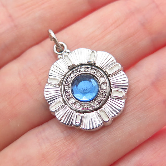 925 Sterling Vintage Blue Rhinestone Southern Connecticut State College Pendant