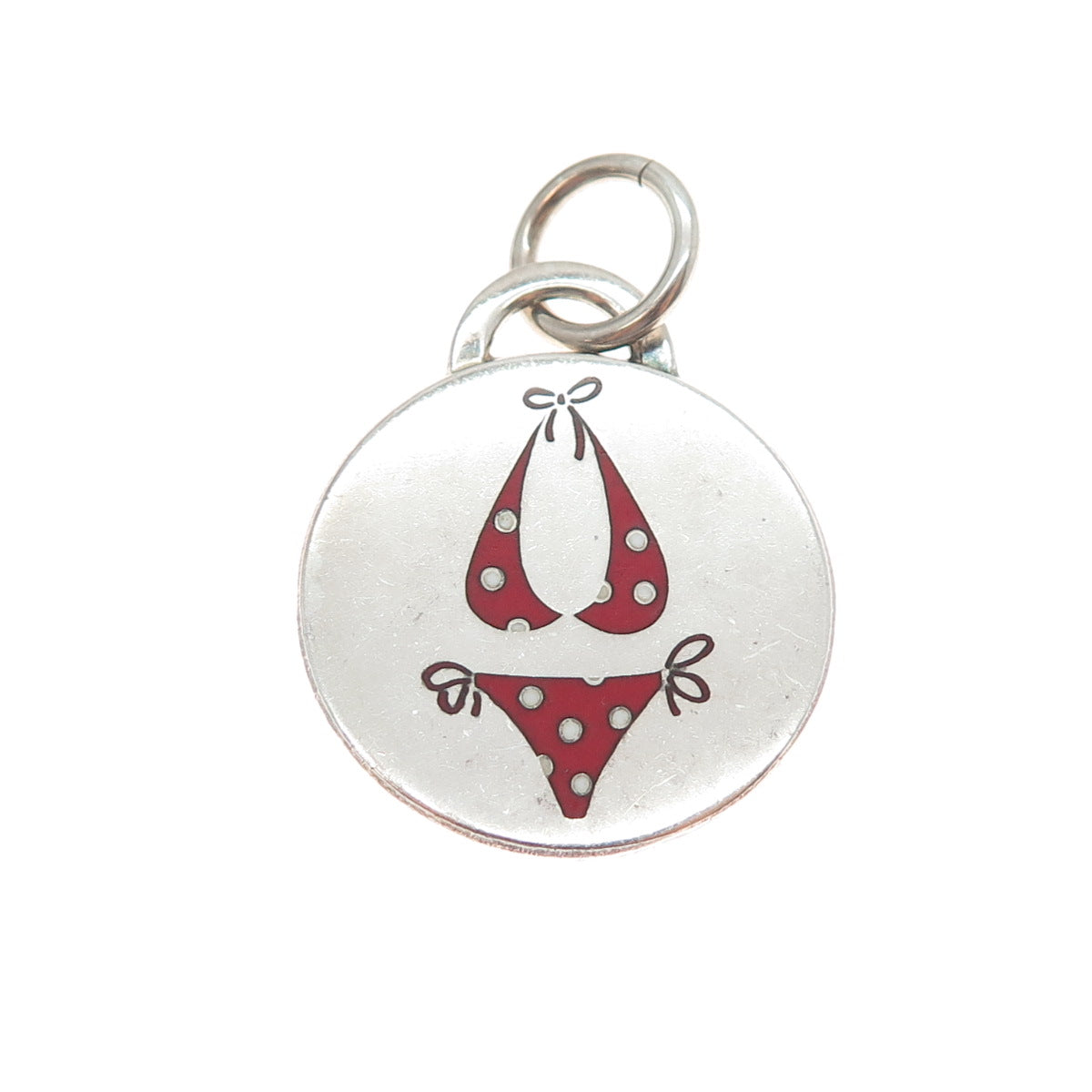 925 Sterling Silver Vintage WW Artisan Red Enamel Bikini Charm Pendant