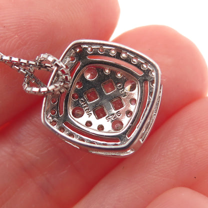 925 Sterling Silver Italy Round & Princess-Cut C Z Box Chain Necklace 16"