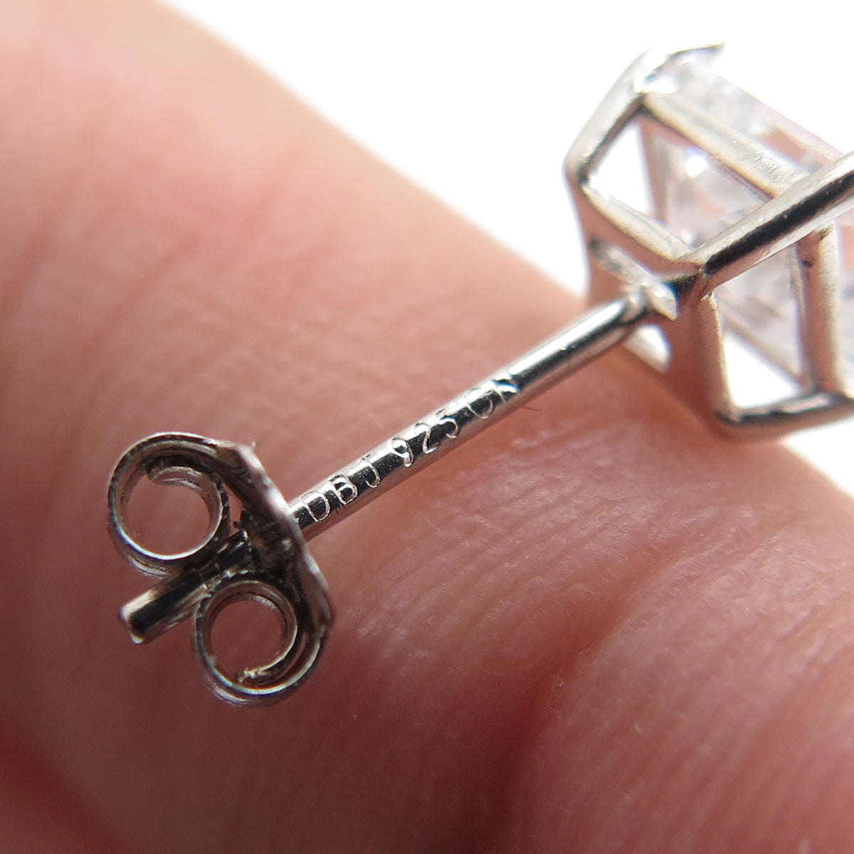 DBJ DEE BERKLE 925 Sterling Silver Princess-Cut C Z Stud Earrings