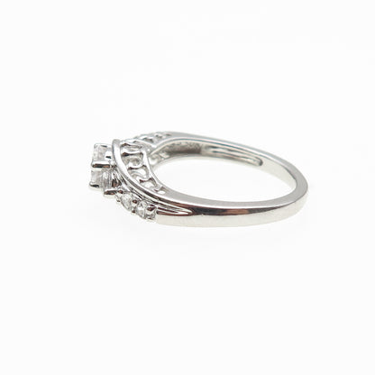SUN 925 Sterling Silver Round-Cut C Z Engagement Ring Size 7